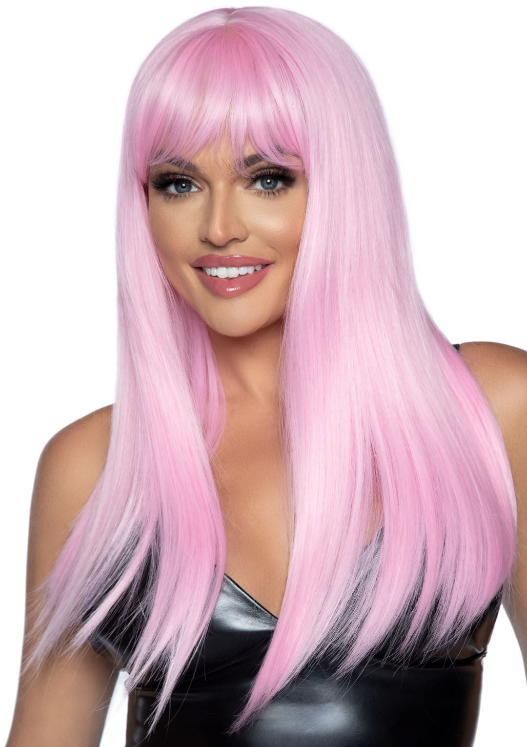 24 Inch Long Straight Blue Wig with Bangs for Adults Pink Wigs