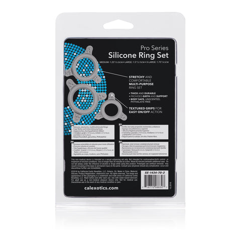 CalExotics Pro Series Silicone Ring Set Medium Large Extra Large Gray Flexible Stretchable COCK RING Set