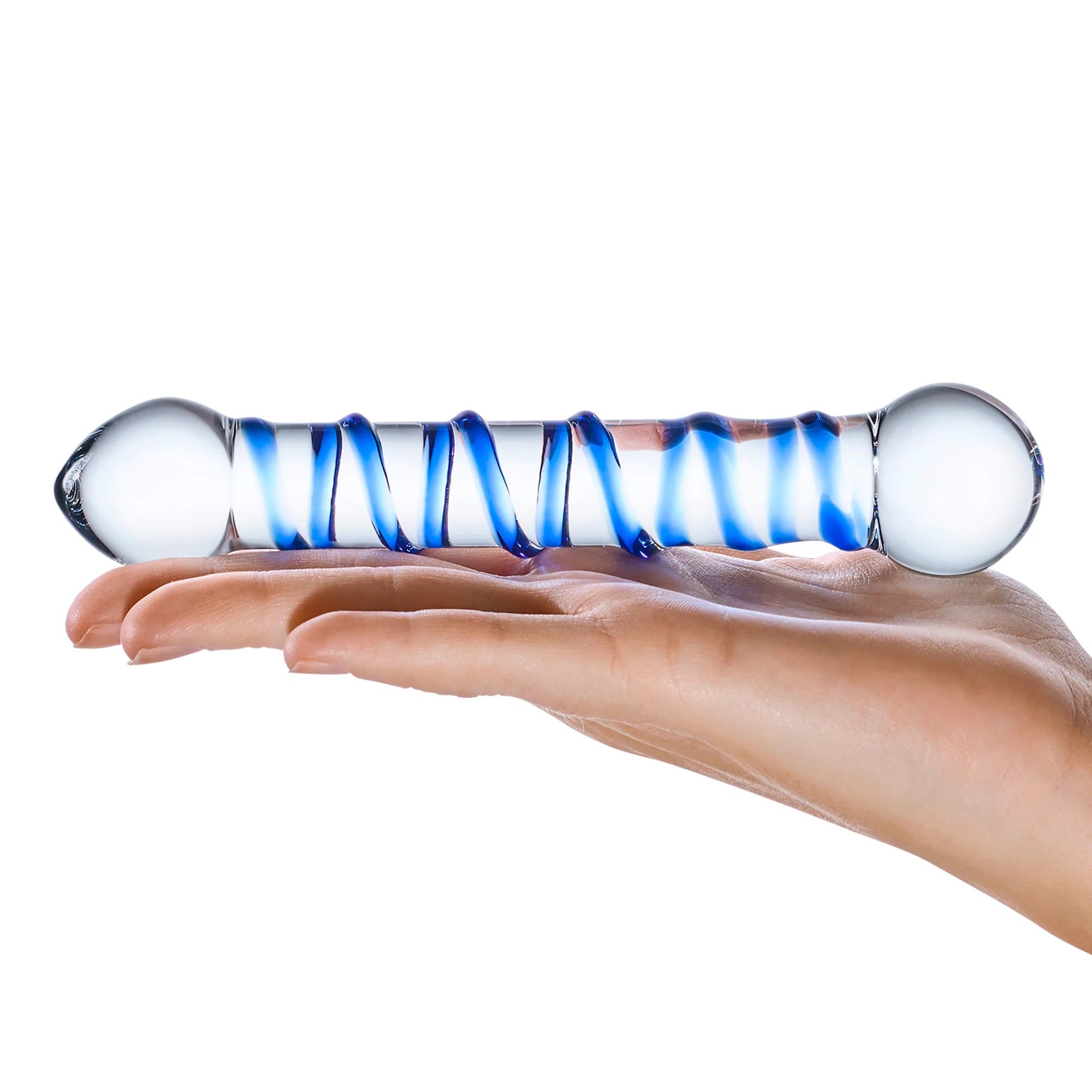 Glas 6.5 Inch Spiral Dildo with Blue Swirls DONGS Glass