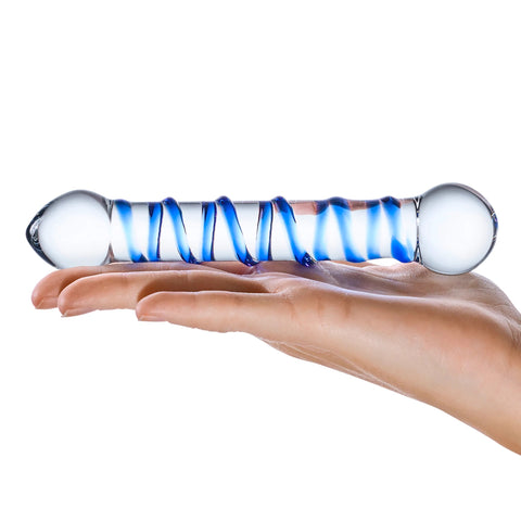 Glas 6.5 Inch Spiral Dildo with Blue Swirls DONGS Glass
