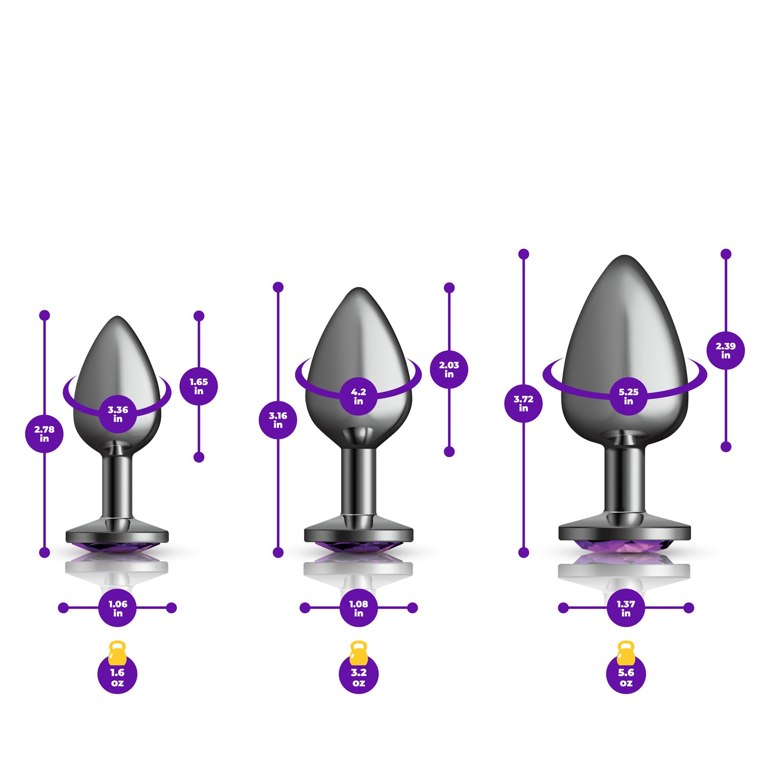 Purple Round Gem Anal Trainer Kit with Small Medium Large Plugs > Anal Range > Butt Plug Kits