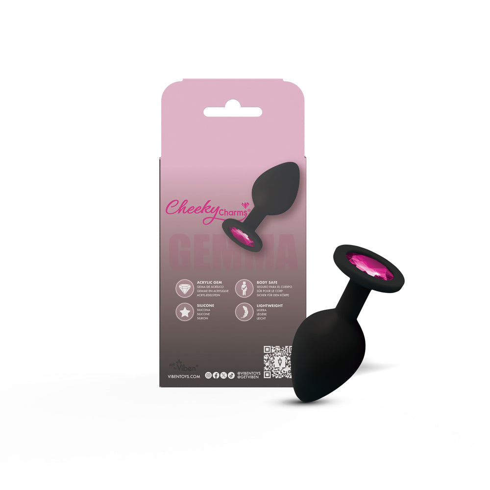 Gemma 3.16 Inch Pink Gem Black Silicone Plug – Medium Butt Plug > Anal Range > Jewel Butt Plugs