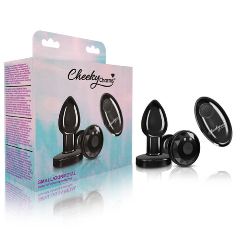 Cheeky Charms Small Gunmetal Vibrating Metal Butt Plug with Remote > Anal Range > Jewel Butt Plugs