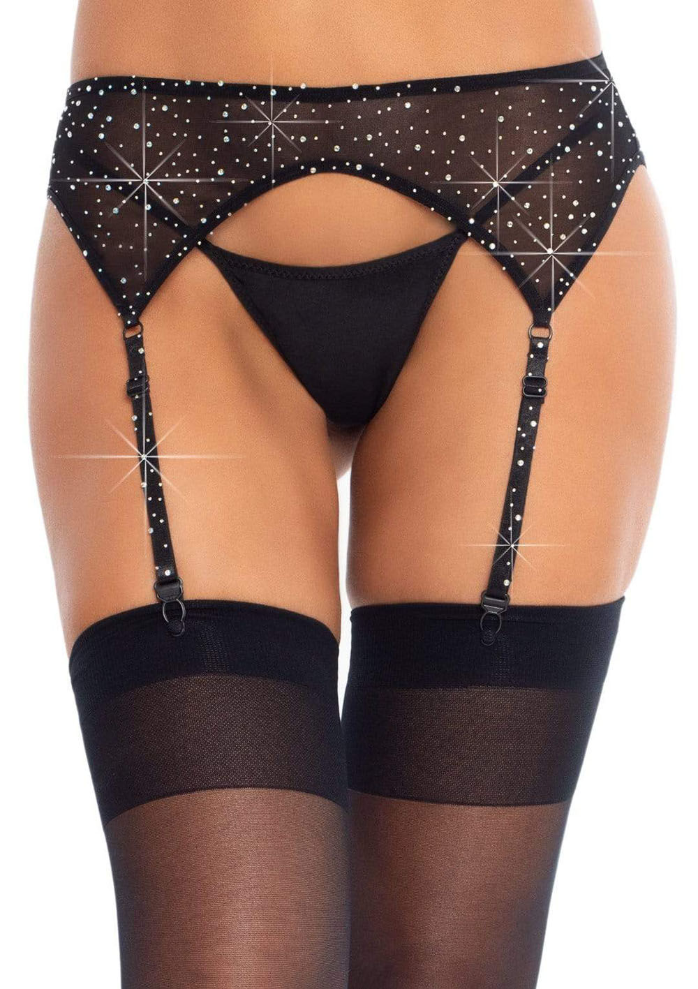 Leg Avenue Rhinestone Black Garter Belt One Size Lingerie Black Lingerie & Sexy Apparel