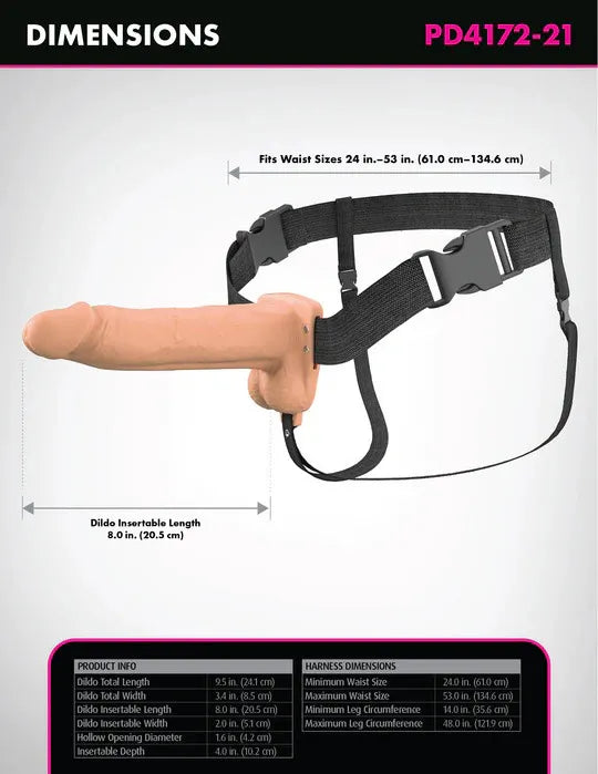 Fantasy X-Tensions Elite (Beige/Brown) – Vibrating Hollow Silicone Strap-On 8 Inch > Dildos > Strap On Harnesses