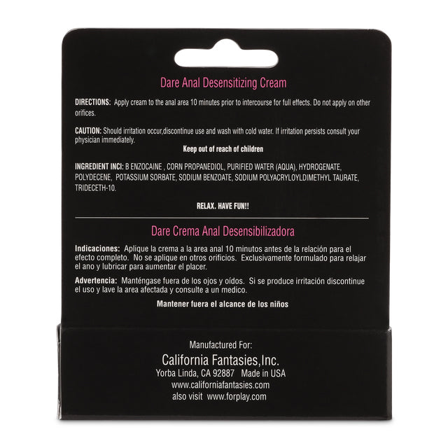 Dare Anal Desensitizing Cream 0.5 Oz for Gentle Numbing Anal Lubricant
