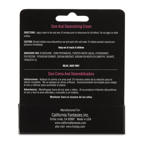 Dare Anal Desensitizing Cream – Benzocaine-Based 0.5 Oz Numbing Cream > Lube > Anal