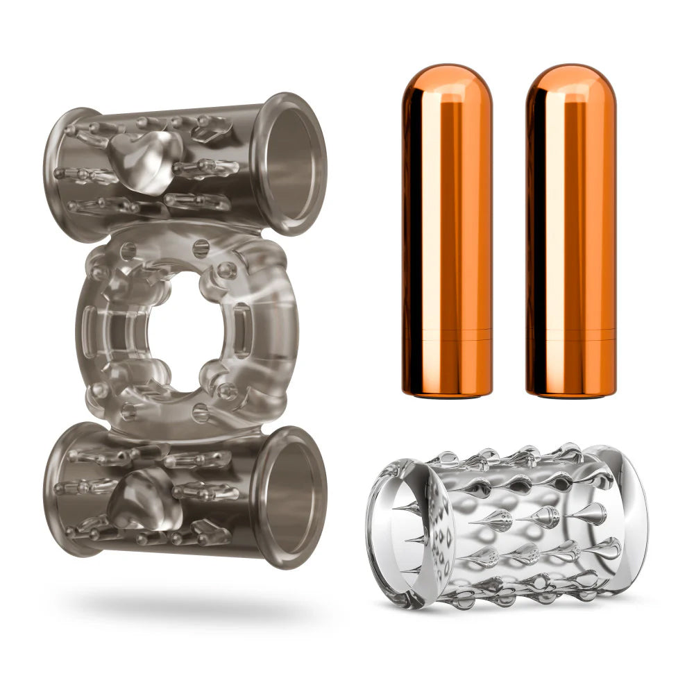 Stay Hard Vibrating Cock Ring Set With Dual Bullets Textured Sheath - Cock Ring Set > Cock Ring > Vibrating Main image