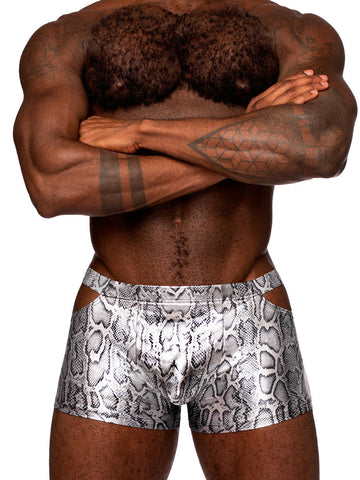 Male Power Snaked Pouch Short X-Large Silver Black Trunks Mens Trunks