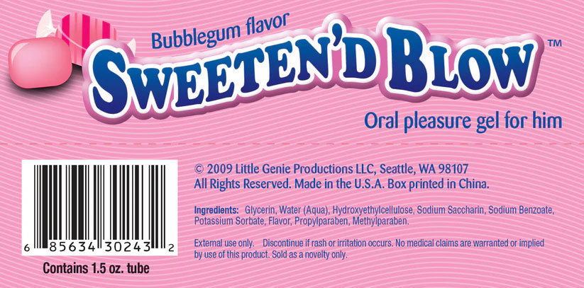 Sweeten'd Blow Bubble Gum Flavored Edible Oral Sex Gel Oral Gels & Sprays