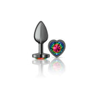 Cheeky Charms Gunmetal Butt Plug with Heart Rainbow Jewel Small Multi Small > Anal Range > Jewel Butt Plugs