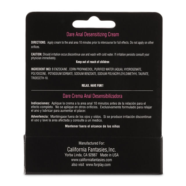 Dare Anal Desensitizing Cream 0.5 Oz for Gentle Numbing Anal Lubricant