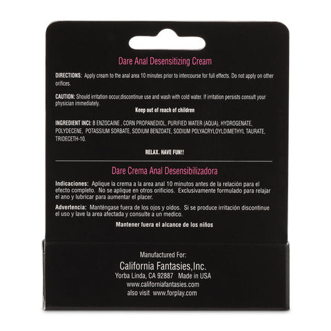 Dare Anal Desensitizing Cream 0.5 Oz for Gentle Numbing Anal Lubricant
