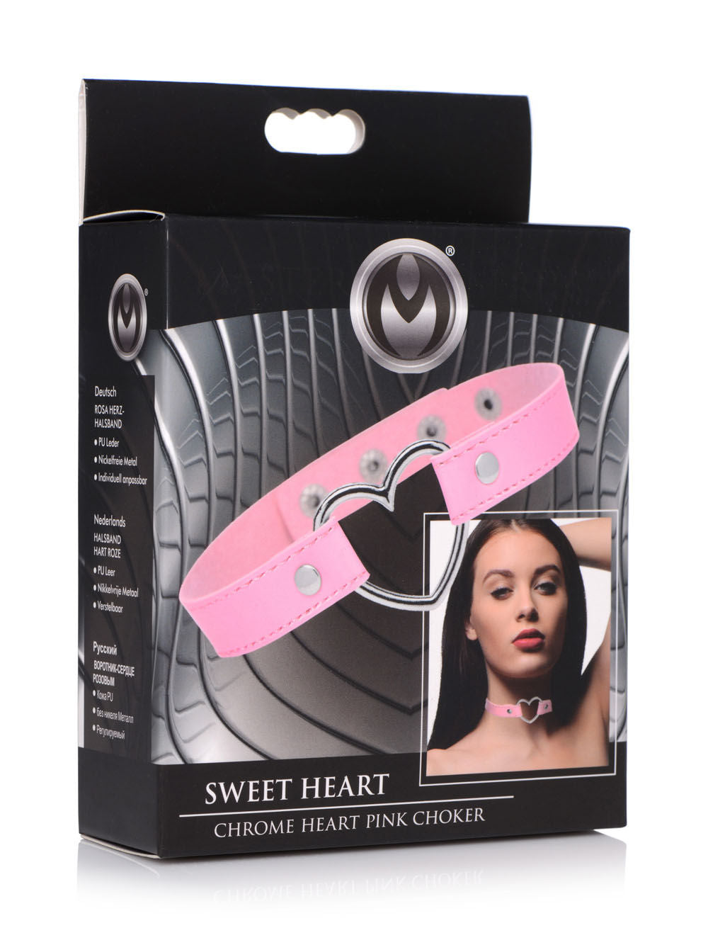 Dark Heart Pink Vegan Leather Choker with Chrome Heart Center > Bondage Gear > Collars