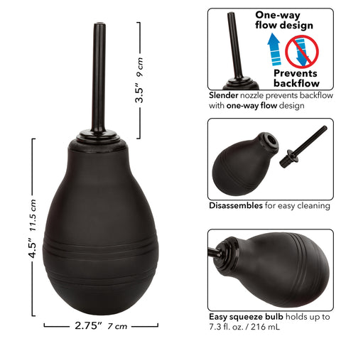 CalExotics One-Way Anal Douche with Black Leak-Proof Nozzle 7.3 fl. oz. Squeeze Bulb Douches