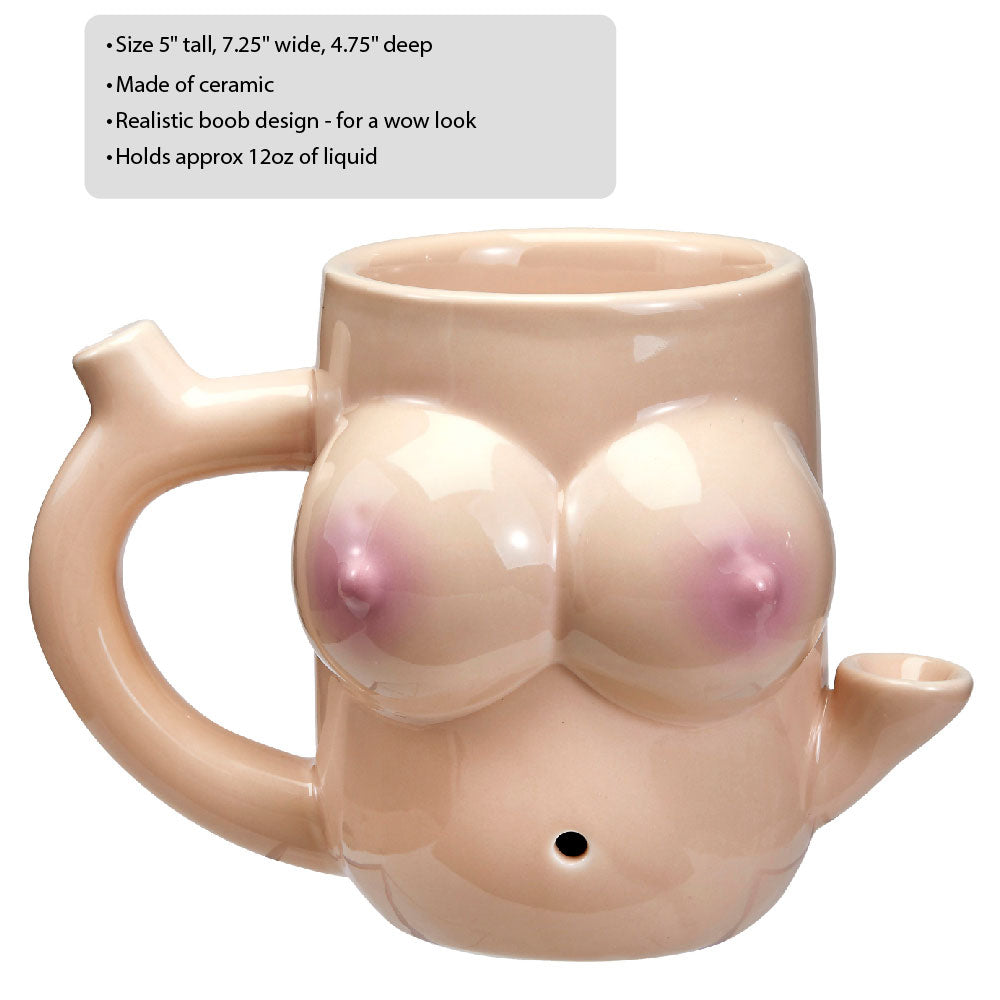 Boob Shaped Ceramic Mug Pipe Novelty Smoking Accessory Gift Bachelor & Bachelorette Items