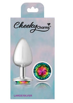 Cheeky Charms Silver Round Butt Plug with Rainbow Jewel Large > Anal Range > Jewel Butt Plugs