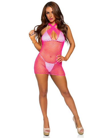 Summer Dreamz Pink Fishnet Mini Dress One Size Lingerie > Clothes > Dresses and Chemises