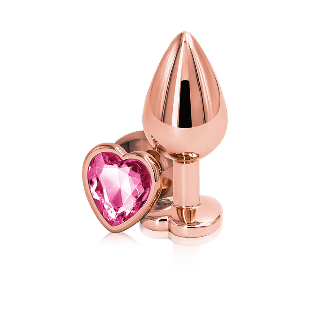 Rear Assets Rose Gold 3.23 Inch Heart Medium – Metal Butt Plug with Pink Gem Base > Anal Range > Jewel Butt Plugs