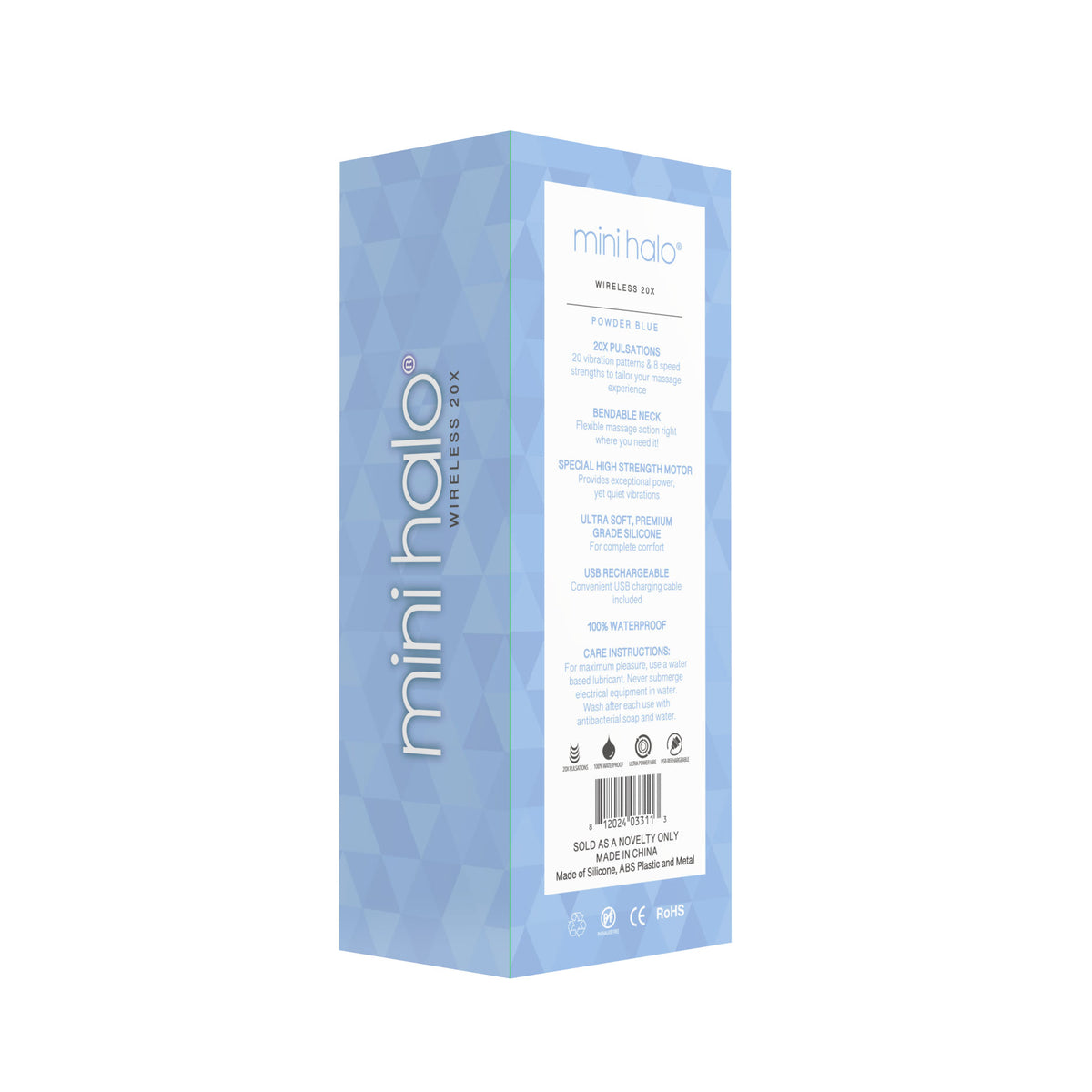 Shibari Mini Wand Halo (Powder Blue) – Powerful Wand Massager with 20 Vibration Patterns and Bendable Neck Blue > Sex Toys > Mini Massagers