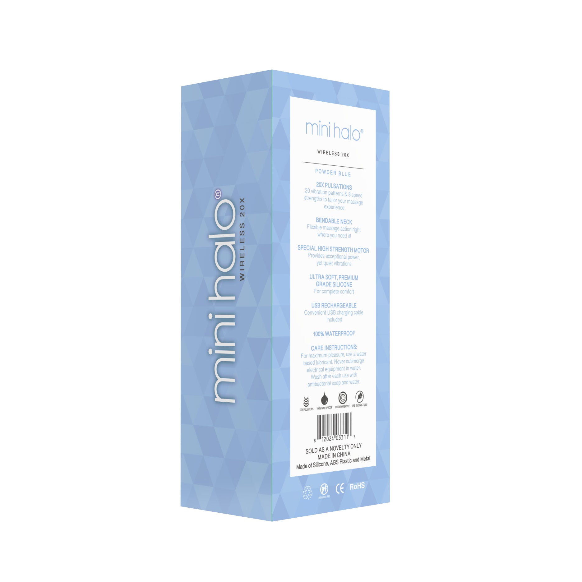 Shibari Mini Wand Halo (Powder Blue) – Powerful Wand Massager with 20 Vibration Patterns and Bendable Neck Blue > Sex Toys > Mini Massagers
