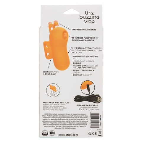 Neon Vibes The Buzzing Vibe Orange Silicone Finger Teaser with 10 Vibration Functions and USB Rechargeable Finger Stimulator