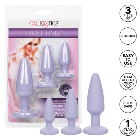 First Time Crystal Booty Kit Purple 3 Graduated Silicone Anal Plugs with Crystal Base