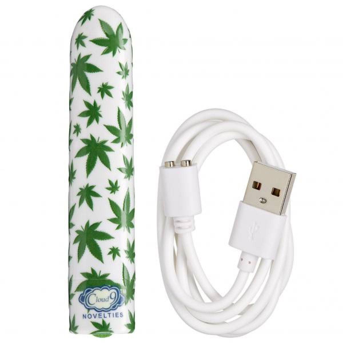 Slim Cannabis Leaf Vibe White and Green Adult Intimacy Toy BULLETS