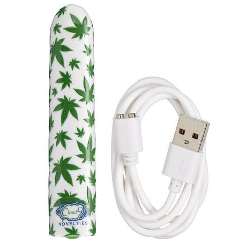 Slim Cannabis Leaf Vibe White and Green Adult Intimacy Toy BULLETS