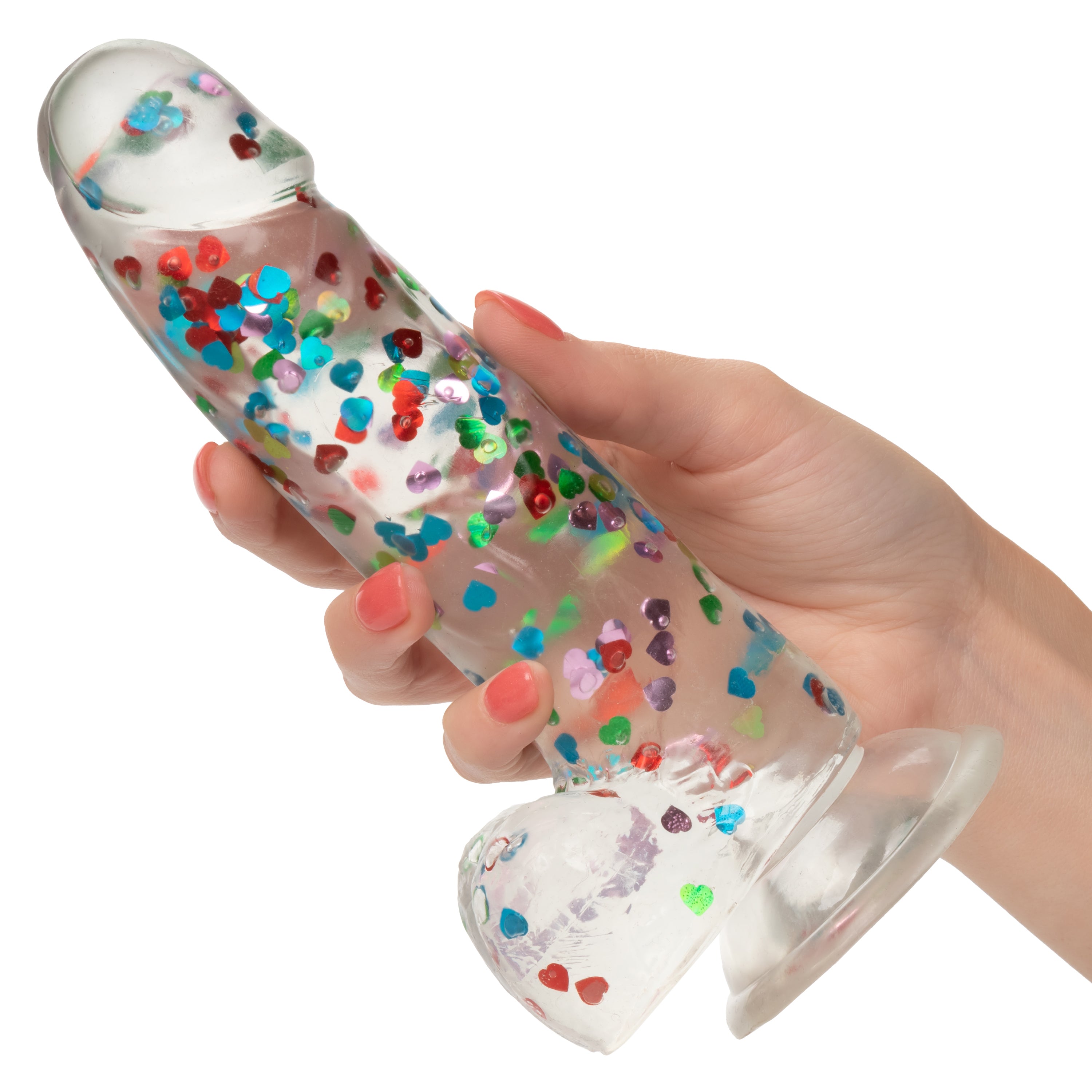 Naughty Bits I Love Dick Heart-Filled Dong 6 Inch Clear with Multicolor Heart Confetti Secondary image