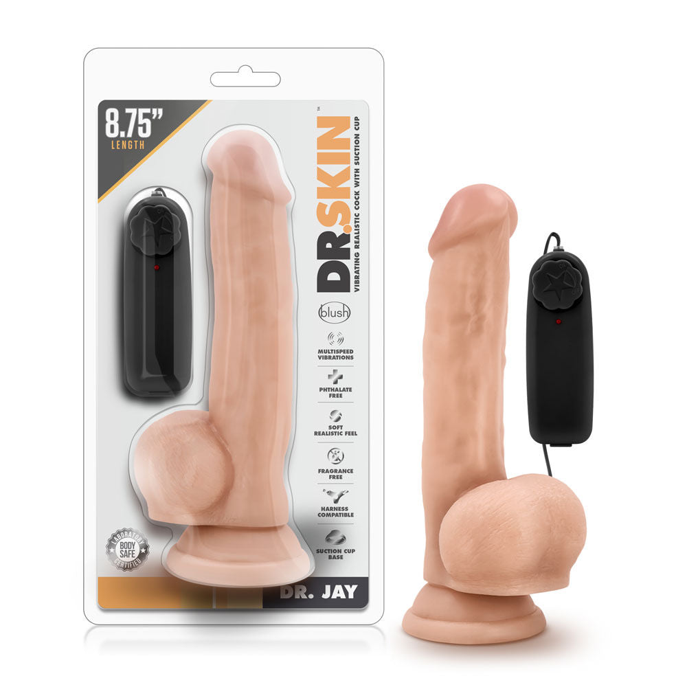 Dr Skin 8.75 Inch Curved Vibrating Dildo with Suction Cup DONGS Vibrating