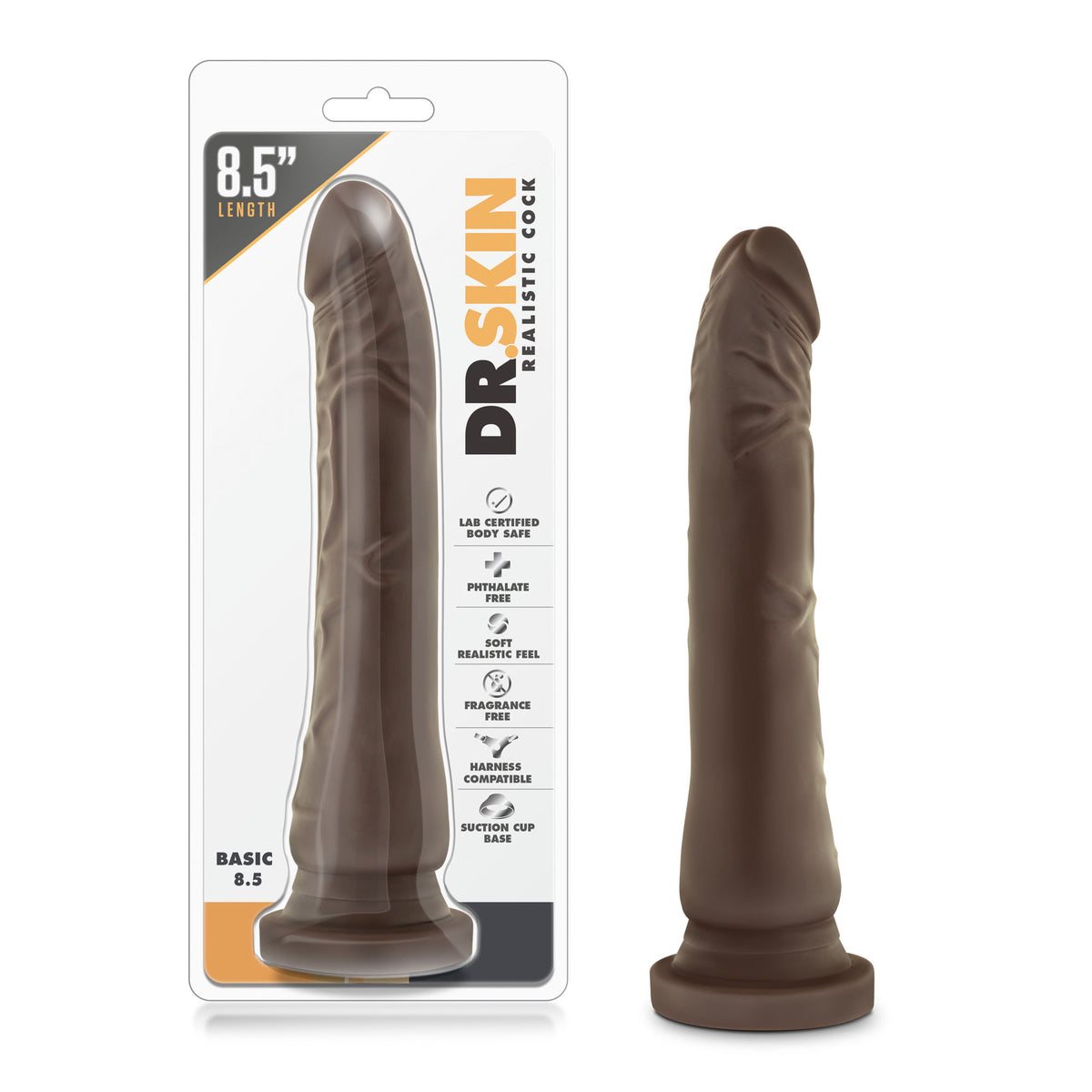 Dr Skin Basic 8.5 Inch Realistic Chocolate Dong with Suction Base – Realistic Dong 8.5 Inch Length > Dildos > Realistic Dildos