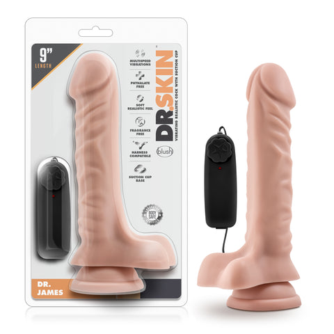Dr Skin Dr James 9 Inch Vibrating Cock with Suction Cup Vanilla DONGS Vibrating