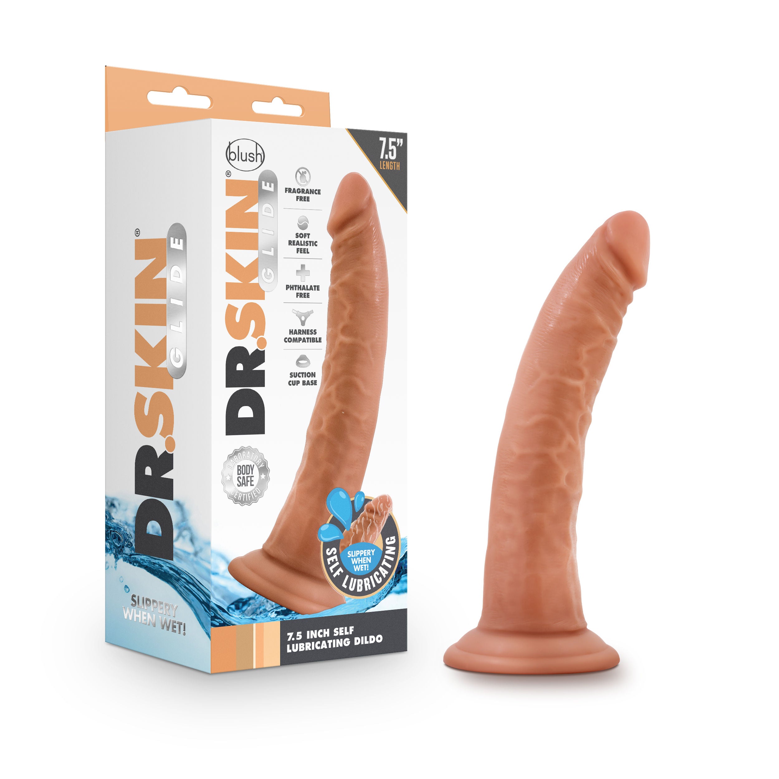 Dr Skin Glide 7.5 Inch Self Lubricating Mocha Dildo Toy > Dildos > Realistic Dildos