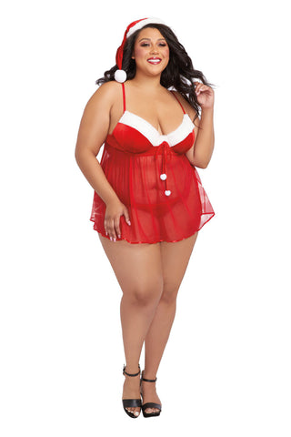 Dreamgirl 3X Santa Babydoll Set with Thong and Matching Hat Costumes