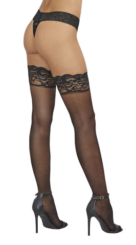 Dreamgirl Black Sheer Thigh High Stockings With Lace Top Hosiery