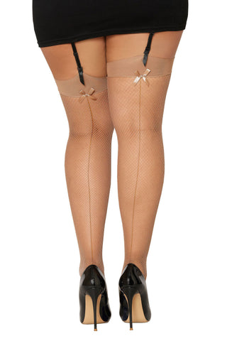 Dreamgirl Nude Fishnet Queen Size Thigh High Stockings Hosiery