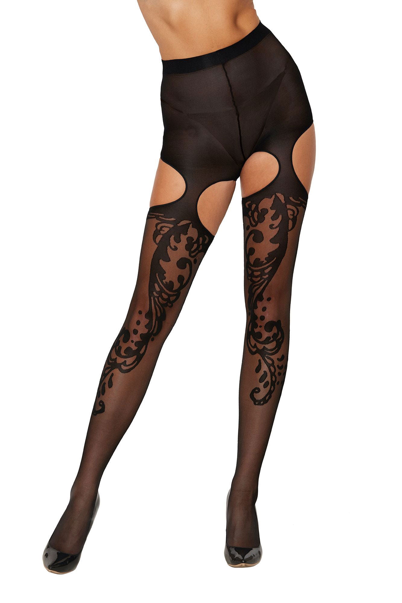 Dreamgirl Patterned Black Garter Hose One Size Sheer Hosiery Hosiery