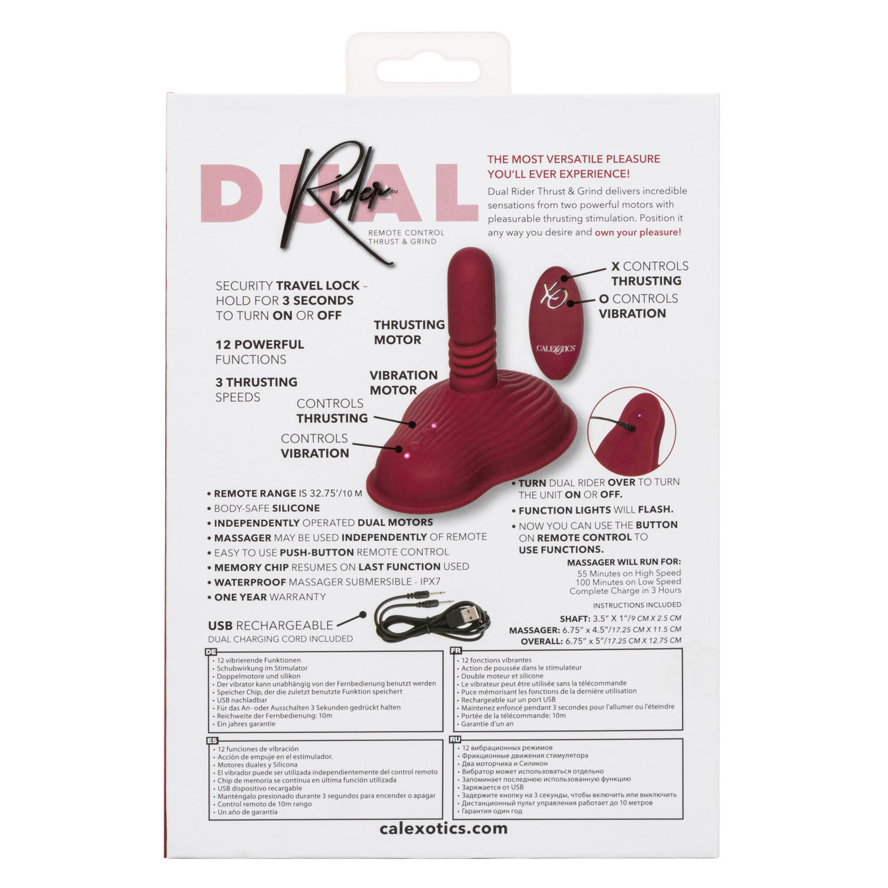 Dual Rider Remote Control Thrust and Grind Waterproof Rechargeable Silicone Massager in Burgundy Vibrating Pads