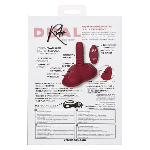 Dual Rider Remote Control Thrust and Grind Waterproof Rechargeable Silicone Massager in Burgundy Vibrating Pads