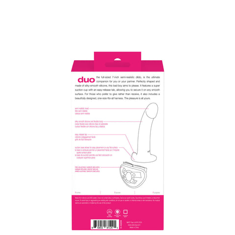 Duo Semi-Realistic 7 Inch Dildo With Harness Pink Purple Harnesses & Strap-Ons