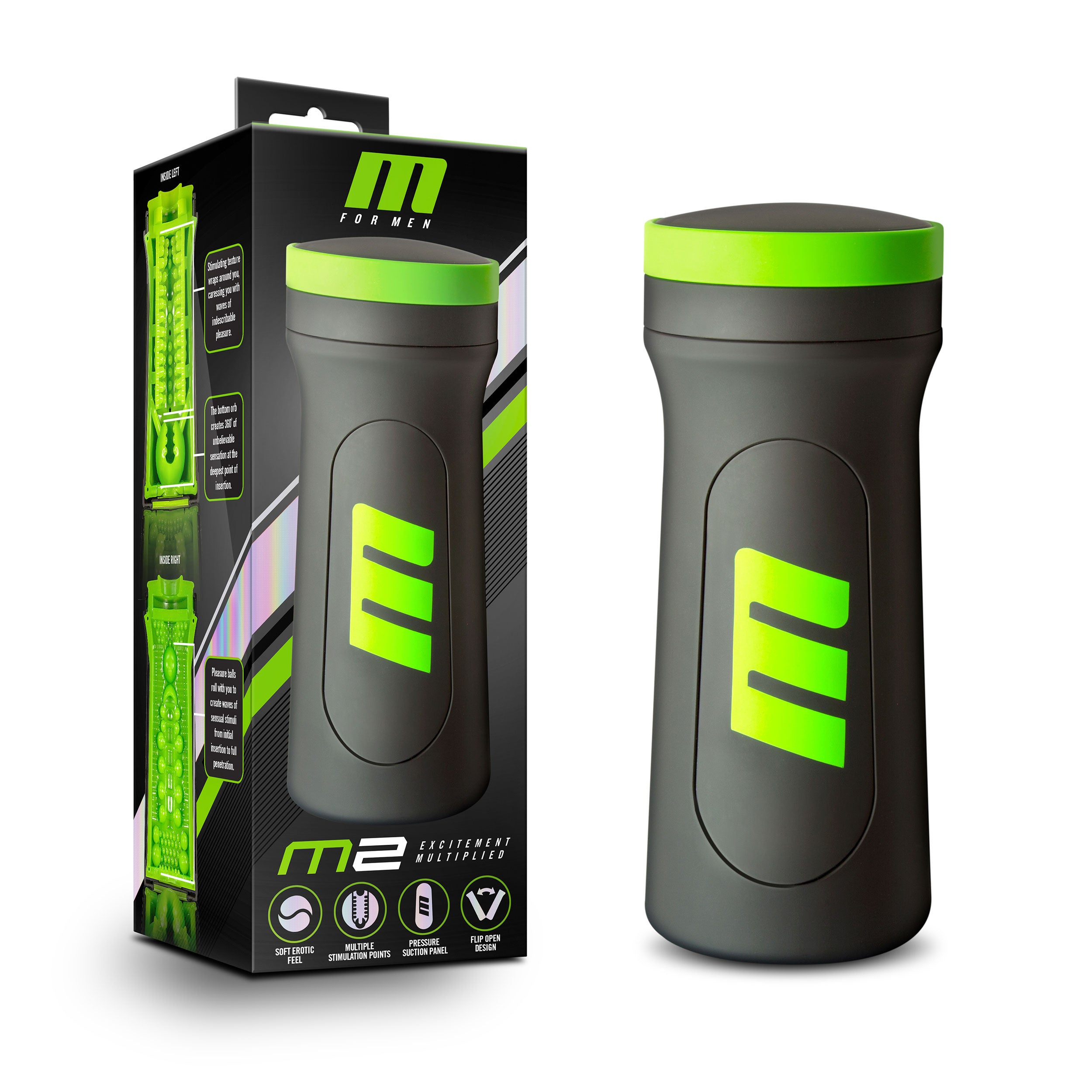 M for Men M2 Male Masturbator Cup Black with Adjustable Grip Strokers - Manual