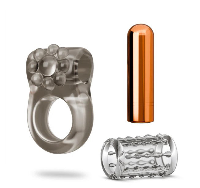 Stay Hard Vibrating Cock Ring Set With Textured Sleeve - Stamina Enhancer > Cock Ring > Vibrating