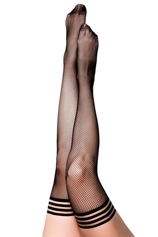 Kixies Sam Size C Black Fishnet Thigh High Stockings with No-Slip Grip Black Hosiery