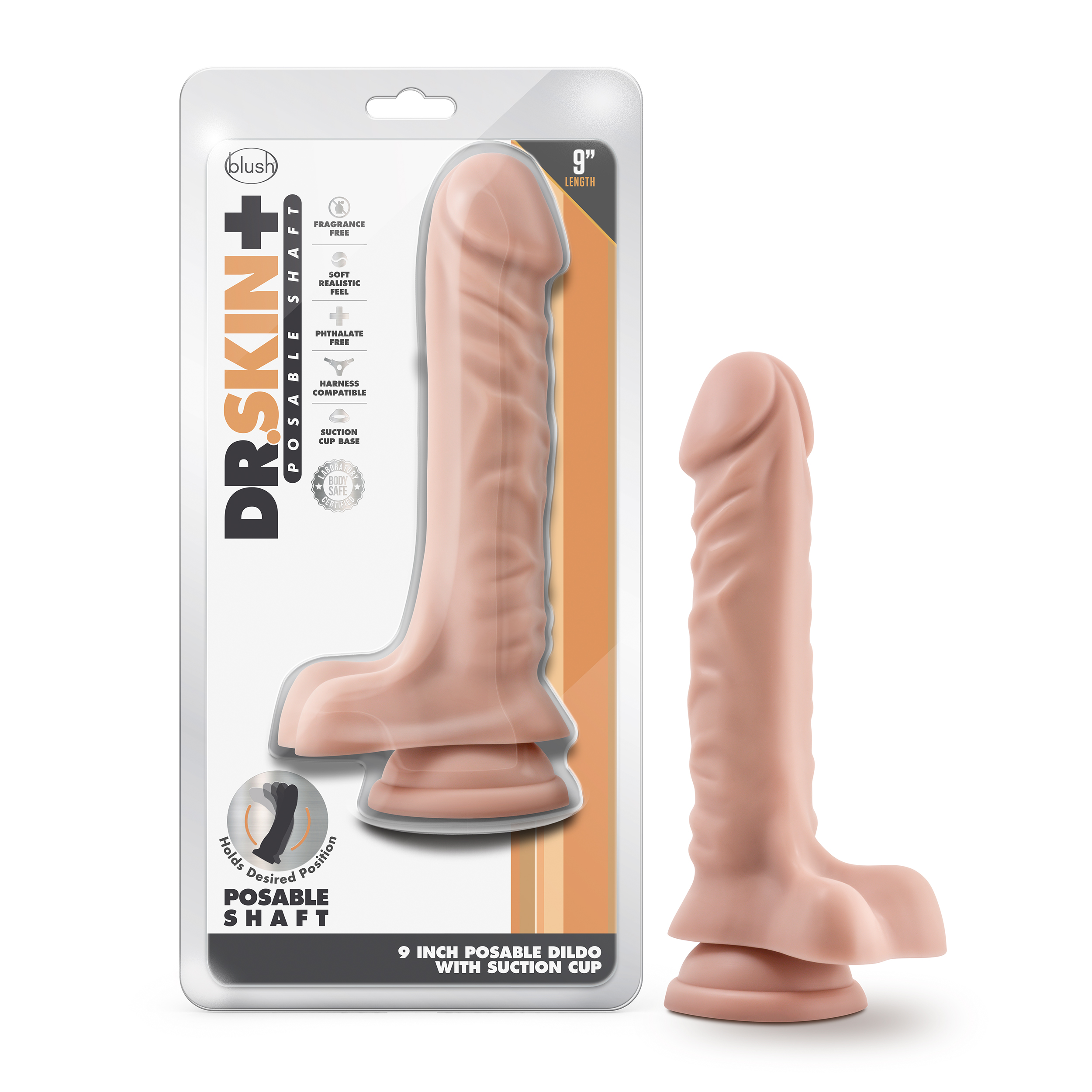 Dr Skin Plus 9 Inch Posable Realistic Dildo With Balls Vanilla Dongs Realistic
