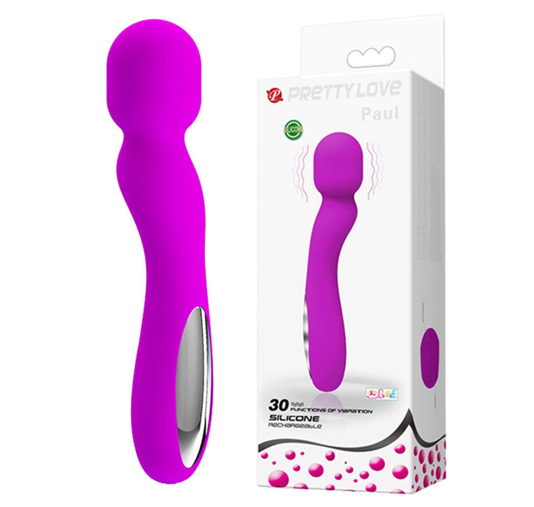 Pretty Love Paul Rechargeable Silicone Wand Vibrator Fuchsia Purple Electric Massager