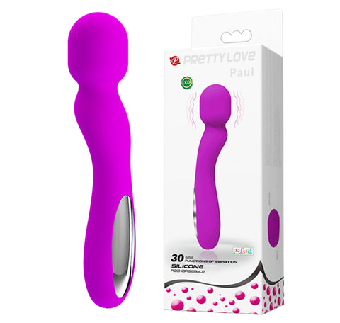 Pretty Love Paul Rechargeable Silicone Wand Vibrator Fuchsia Purple Electric Massager