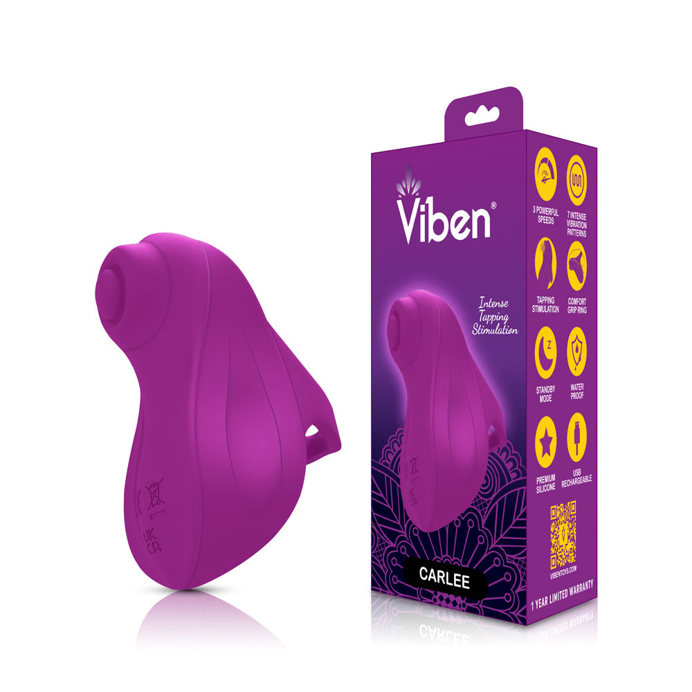 Carlee Rechargeable Finger Vibrator with 10 Tapping Modes Berry Purple Suction Stimulator