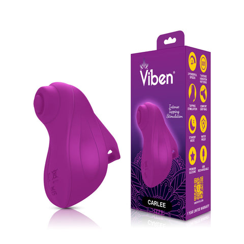 Carlee Rechargeable Finger Vibrator with 10 Tapping Modes Berry Purple Suction Stimulator