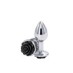 Rear Assets Rose Small 7.6 cm Metal Butt Plug with Black Rose Base Silver Small > Anal Range > Jewel Butt Plugs